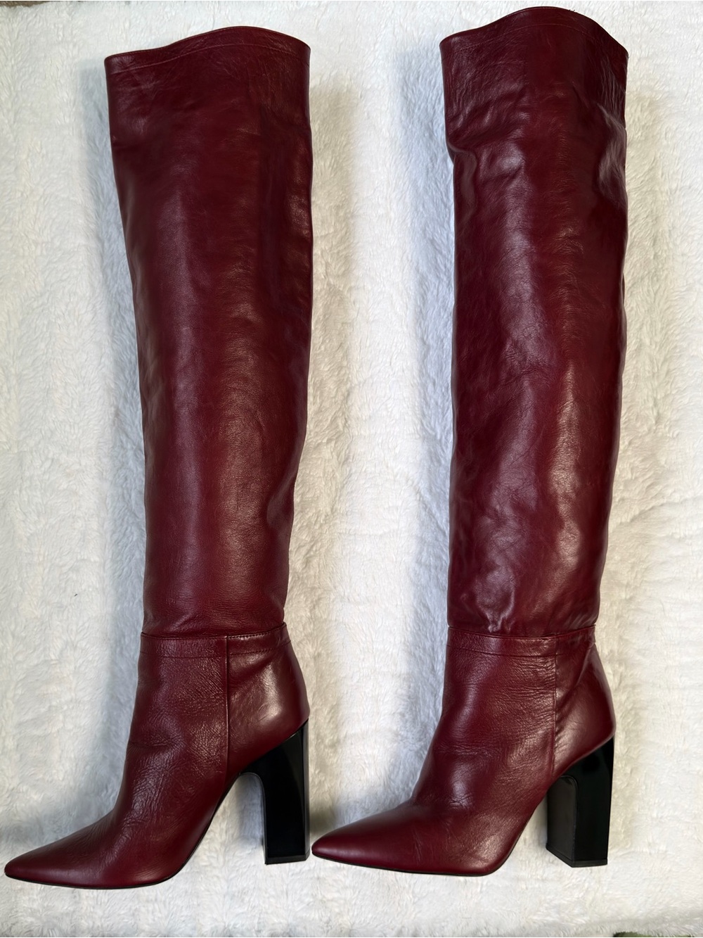 🍷ZARA Burgundy 100% Leather Over The Knee Pointed Toe Boots Sz 8/39